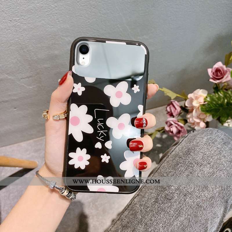 Étui iPhone Xr Créatif Silicone Net Rouge Téléphone Portable Fleurs Petit Tout Compris Rose