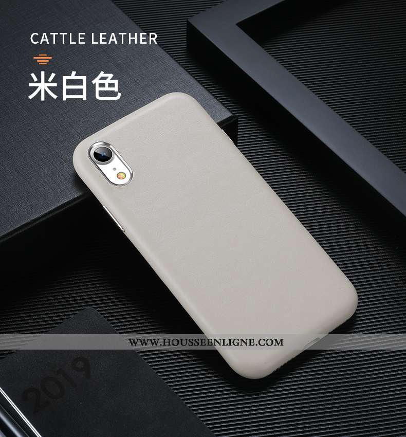 Étui iPhone Xr Cuir Véritable Tendance Personnalité Luxe Tout Compris Légère Beige