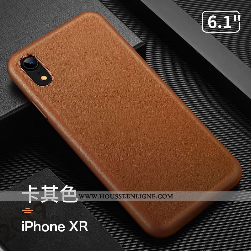 Étui iPhone Xr Cuir Véritable Tendance Personnalité Luxe Tout Compris Légère Beige