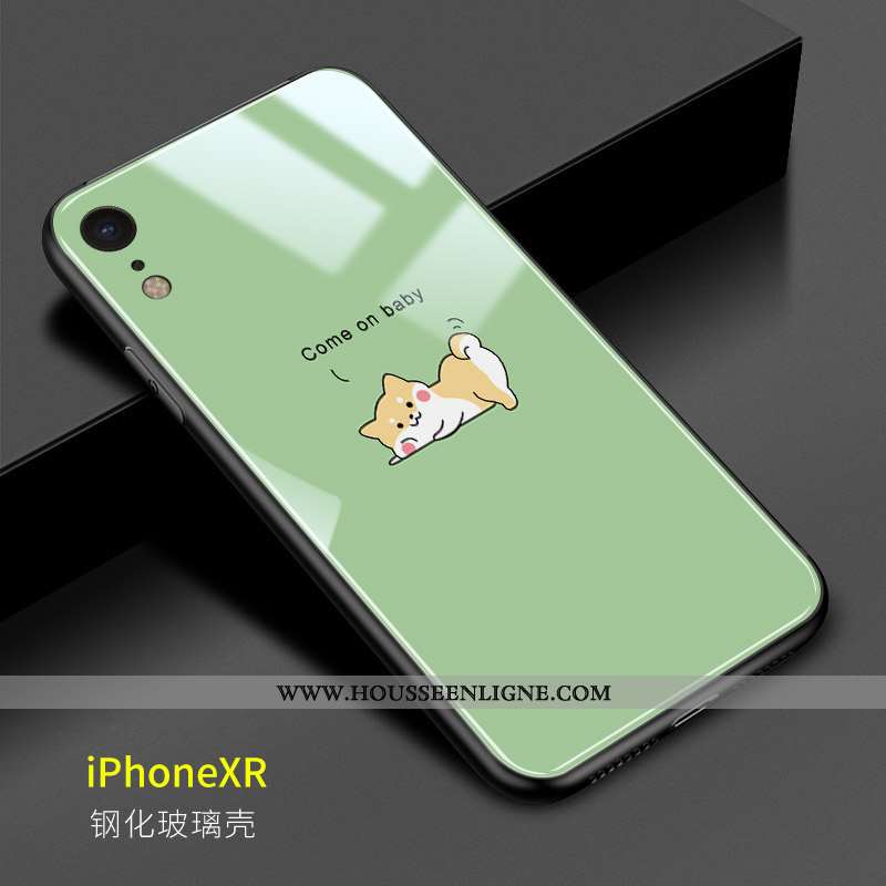 Étui iPhone Xr Fluide Doux Protection Téléphone Portable Charmant Chiens Coque Verte