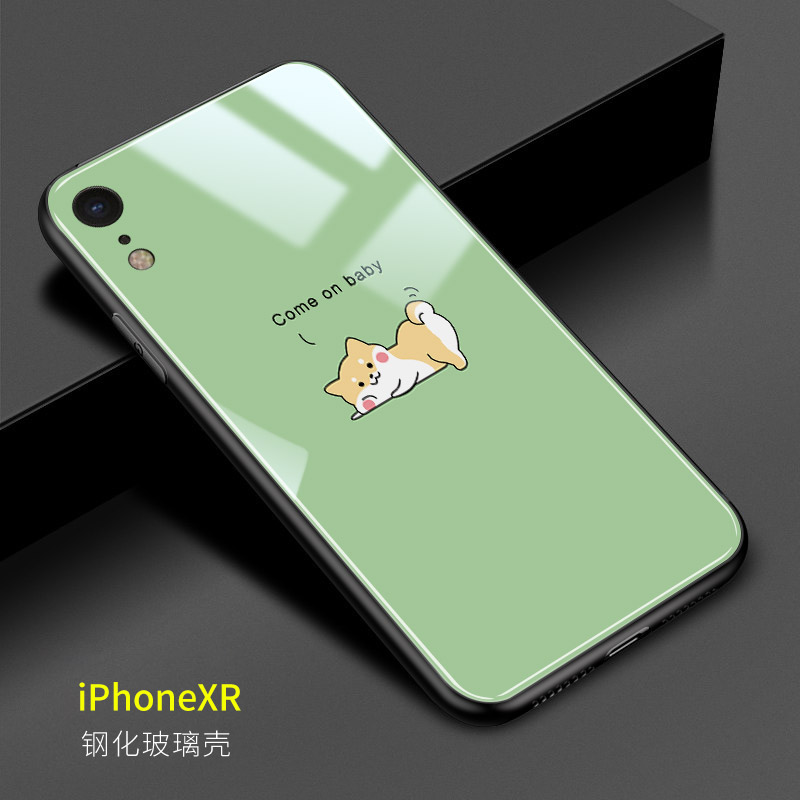 Étui iPhone Xr Fluide Doux Protection Téléphone Portable Charmant Chiens Coque Verte