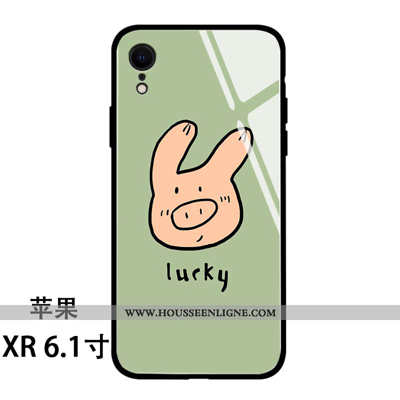 Étui iPhone Xr Personnalité Dessin Animé Nouveau Verre Tendance Amoureux Coque Verte
