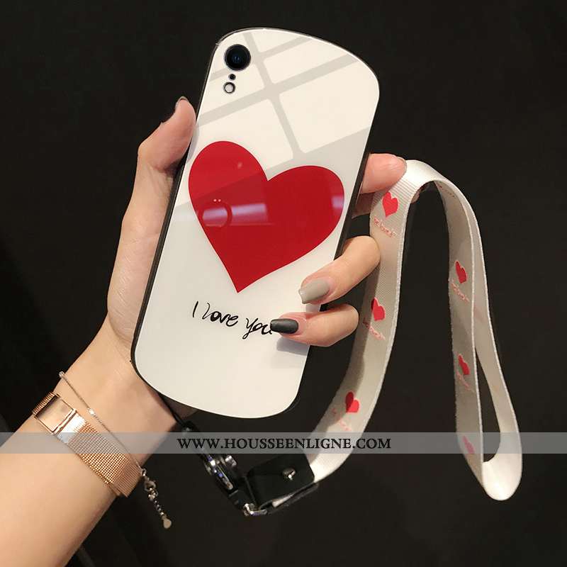 Étui iPhone Xr Silicone Verre Amour Rond Téléphone Portable Coque Rouge