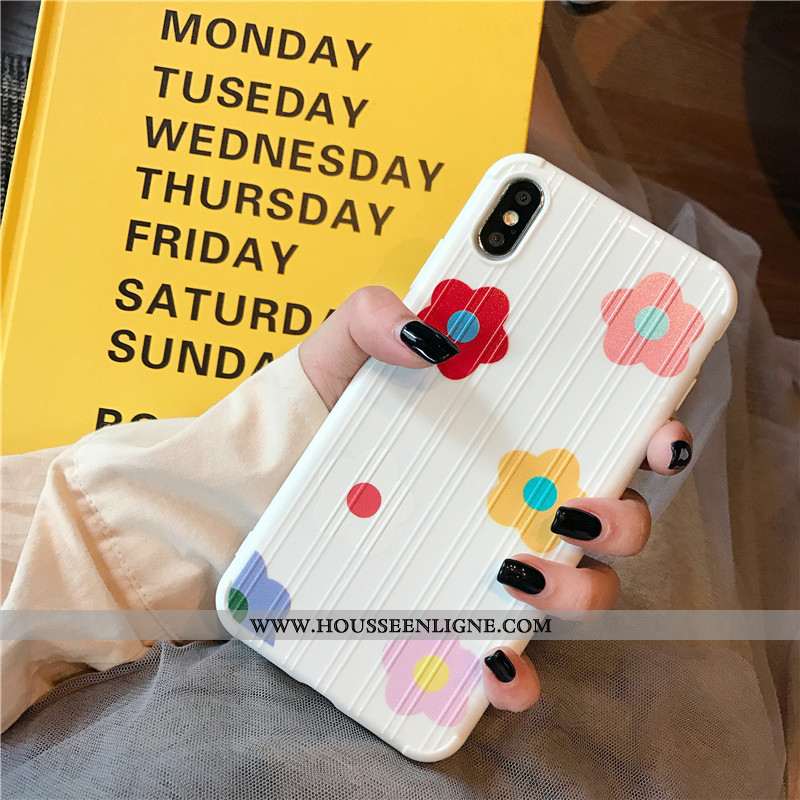 Étui iPhone Xs Fluide Doux Silicone Incassable Net Rouge Fleurs Téléphone Portable Personnalité Blan