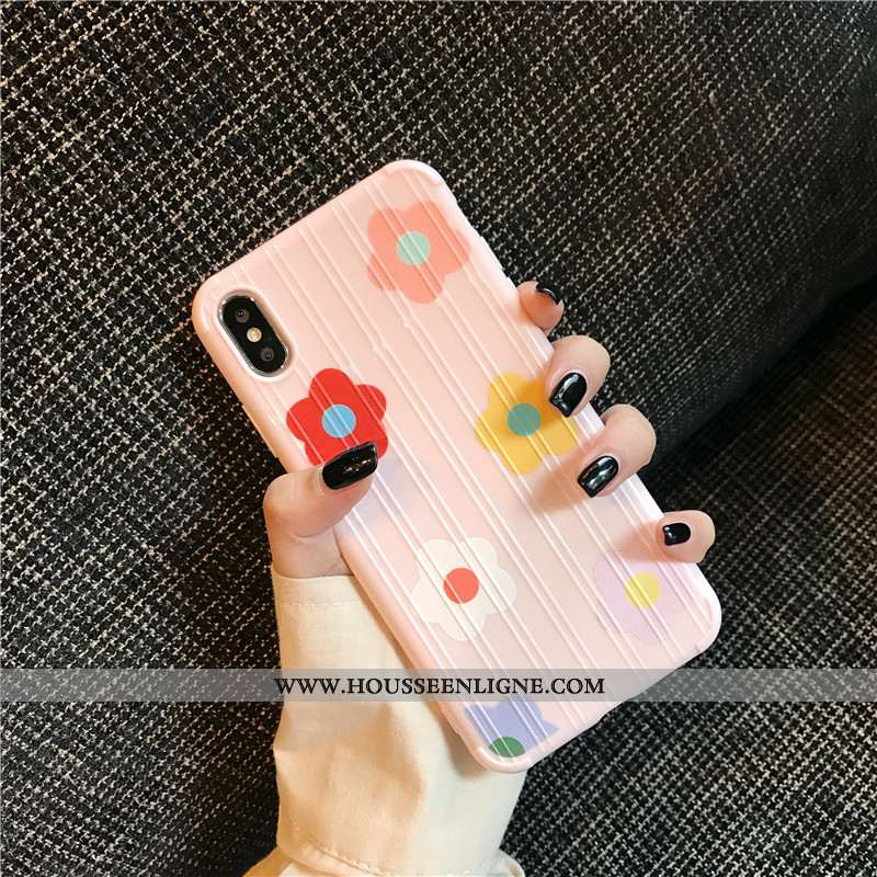 Étui iPhone Xs Fluide Doux Silicone Incassable Net Rouge Fleurs Téléphone Portable Personnalité Blan