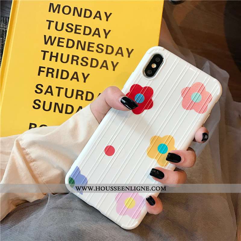 Étui iPhone Xs Fluide Doux Silicone Incassable Net Rouge Fleurs Téléphone Portable Personnalité Blan