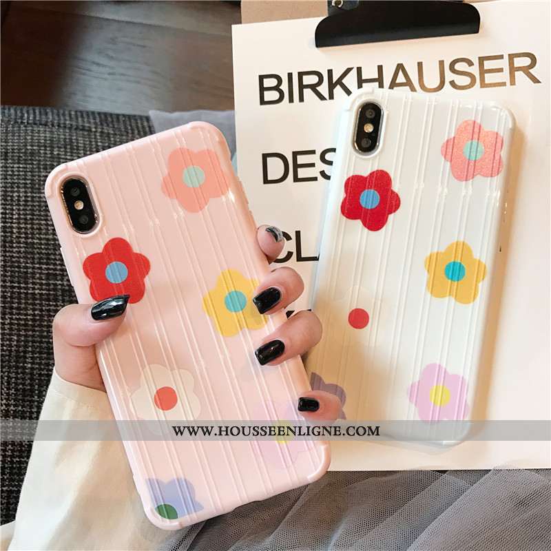 Étui iPhone Xs Fluide Doux Silicone Incassable Net Rouge Fleurs Téléphone Portable Personnalité Blan