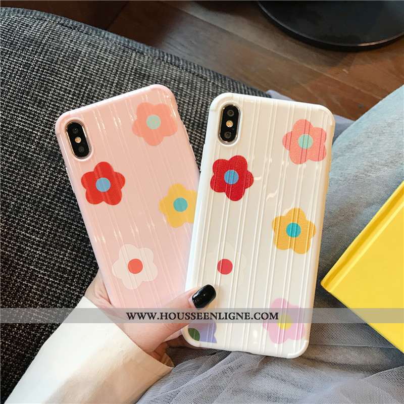 Étui iPhone Xs Fluide Doux Silicone Incassable Net Rouge Fleurs Téléphone Portable Personnalité Blan