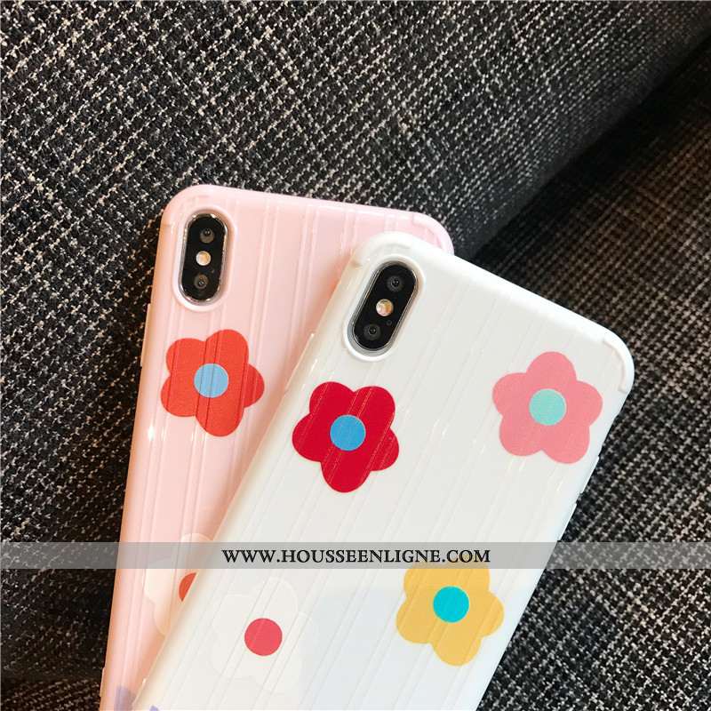 Étui iPhone Xs Fluide Doux Silicone Incassable Net Rouge Fleurs Téléphone Portable Personnalité Blan