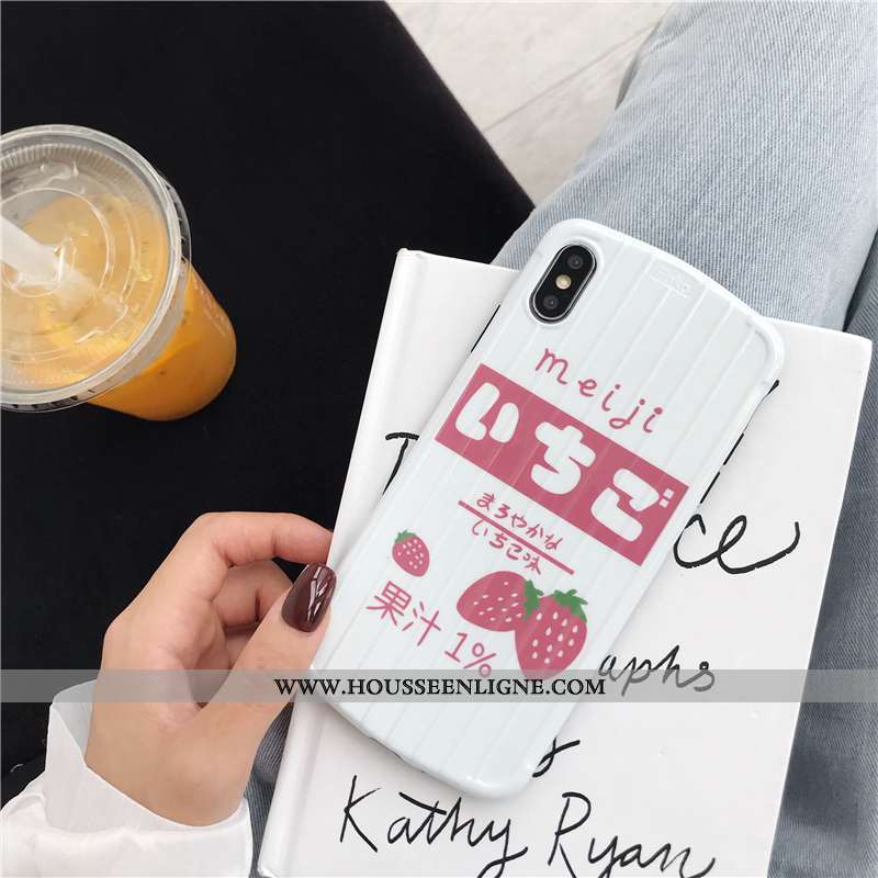 Étui iPhone Xs Légère Silicone Fraise Incassable Téléphone Portable Amoureux Charmant Blanche