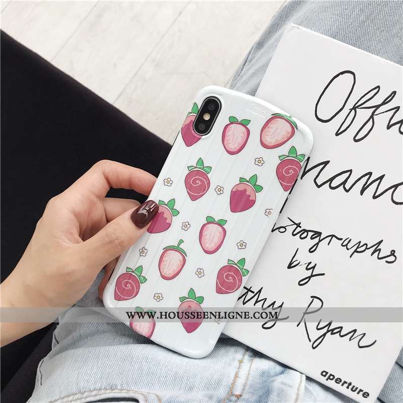 Étui iPhone Xs Légère Silicone Fraise Incassable Téléphone Portable Amoureux Charmant Blanche