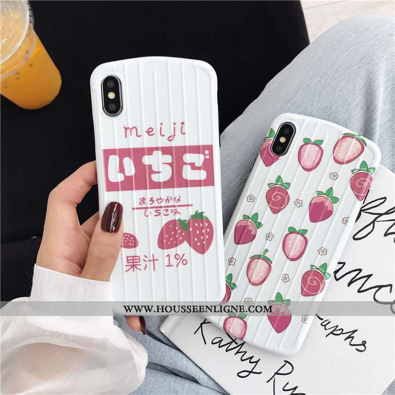 Étui iPhone Xs Légère Silicone Fraise Incassable Téléphone Portable Amoureux Charmant Blanche