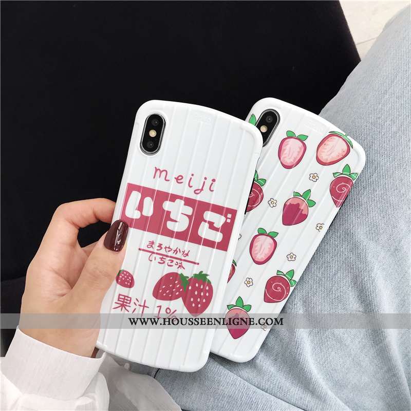Étui iPhone Xs Légère Silicone Fraise Incassable Téléphone Portable Amoureux Charmant Blanche