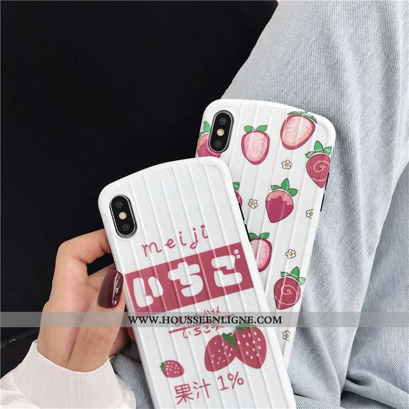Étui iPhone Xs Légère Silicone Fraise Incassable Téléphone Portable Amoureux Charmant Blanche