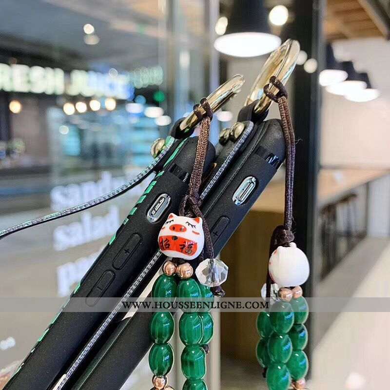 Étui iPhone Xs Max Dessin Animé Charmant Support Fluide Doux Coque Bracelet Protection Verte