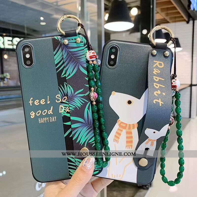 Étui iPhone Xs Max Dessin Animé Charmant Support Fluide Doux Coque Bracelet Protection Verte