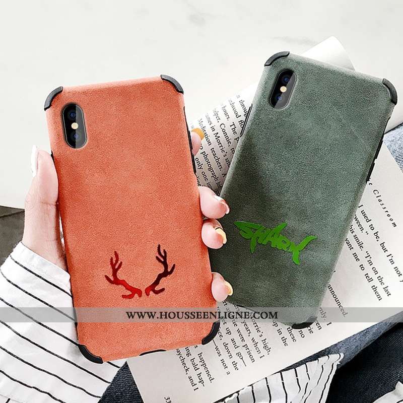 Étui iPhone Xs Max Légère Cuir Ultra Peluche Fluide Doux Vert Téléphone Portable Turquoise