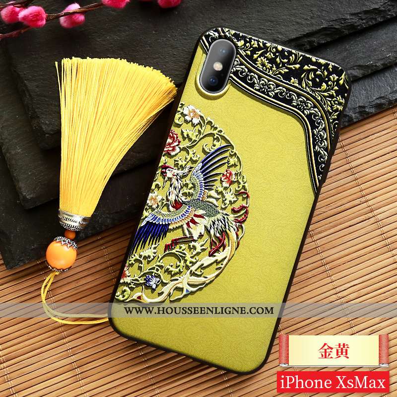 Étui iPhone Xs Max Ornements Suspendus Gaufrage Palais Jaune Vent Style Chinois