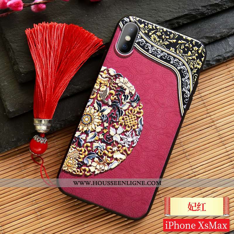 Étui iPhone Xs Max Ornements Suspendus Gaufrage Palais Jaune Vent Style Chinois