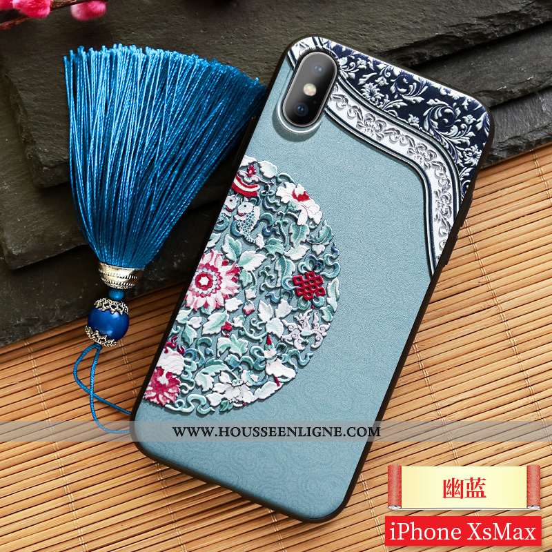Étui iPhone Xs Max Ornements Suspendus Gaufrage Palais Jaune Vent Style Chinois