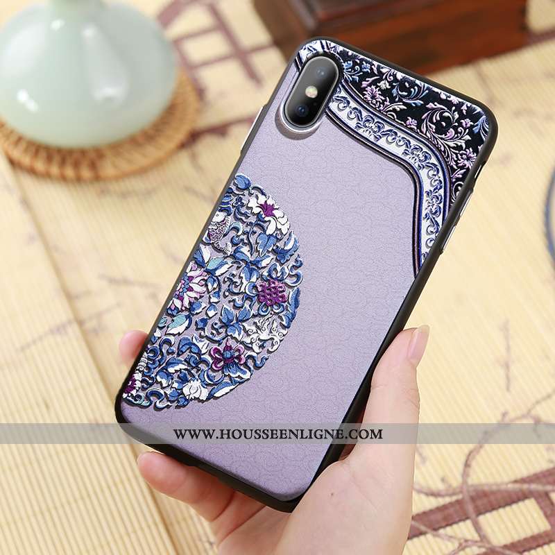 Étui iPhone Xs Max Ornements Suspendus Gaufrage Palais Jaune Vent Style Chinois