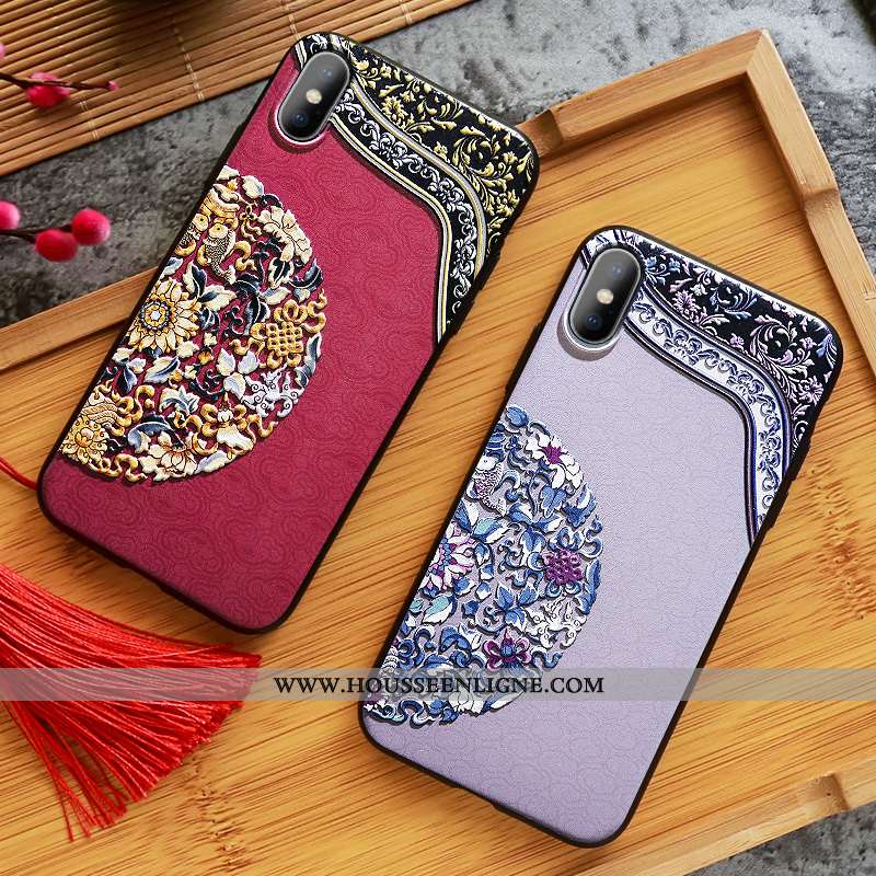 Étui iPhone Xs Max Ornements Suspendus Gaufrage Palais Jaune Vent Style Chinois