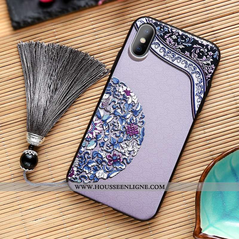 Étui iPhone Xs Max Ornements Suspendus Gaufrage Palais Jaune Vent Style Chinois