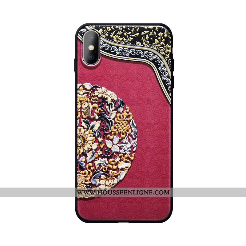 Étui iPhone Xs Max Ornements Suspendus Gaufrage Palais Jaune Vent Style Chinois