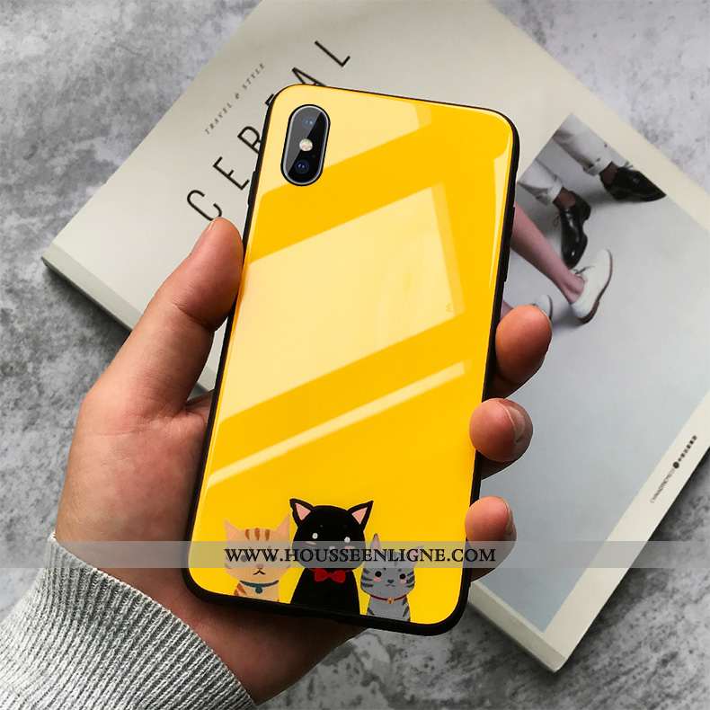 Étui iPhone Xs Max Silicone Verre Coque Petit Amoureux Imprimé Jaune