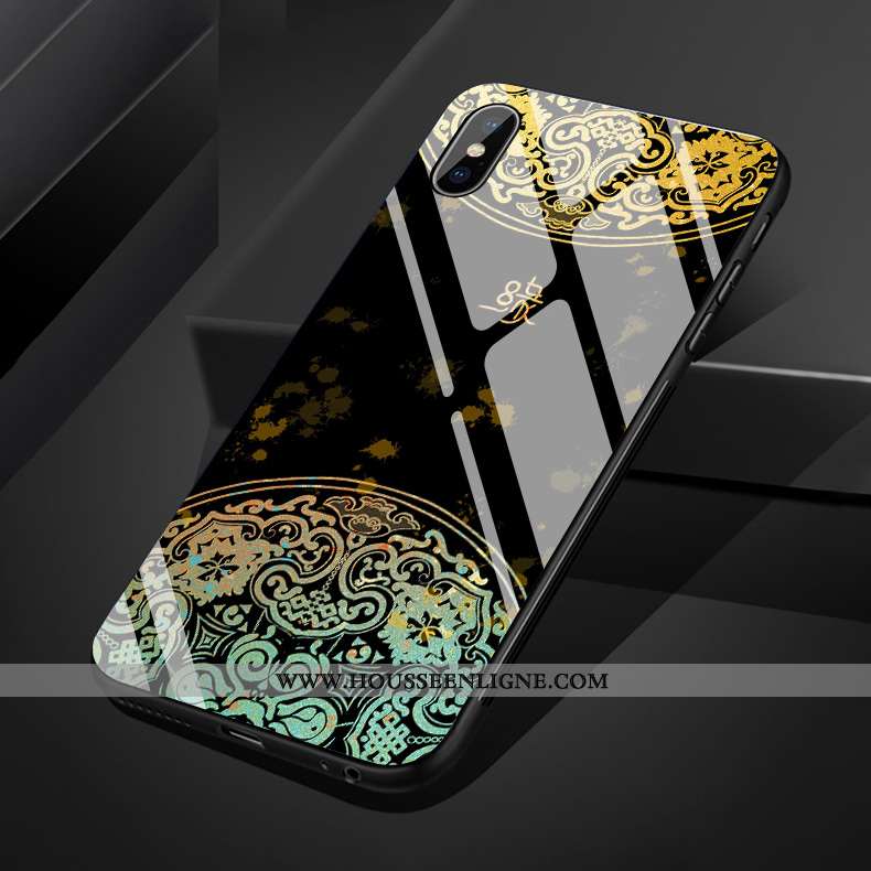 Étui iPhone Xs Max Silicone Verre Simple Fleur Style Chinois Fluide Doux Bleu