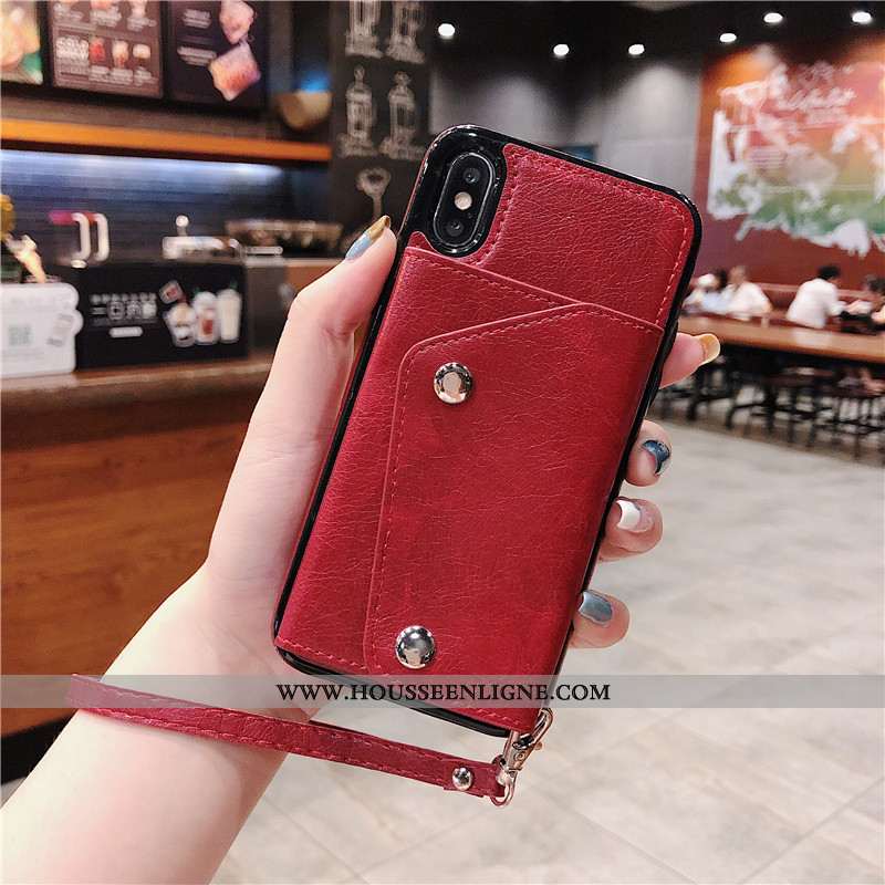 Étui iPhone Xs Max Tendance Cuir Courte Rouge Coque Net Rouge