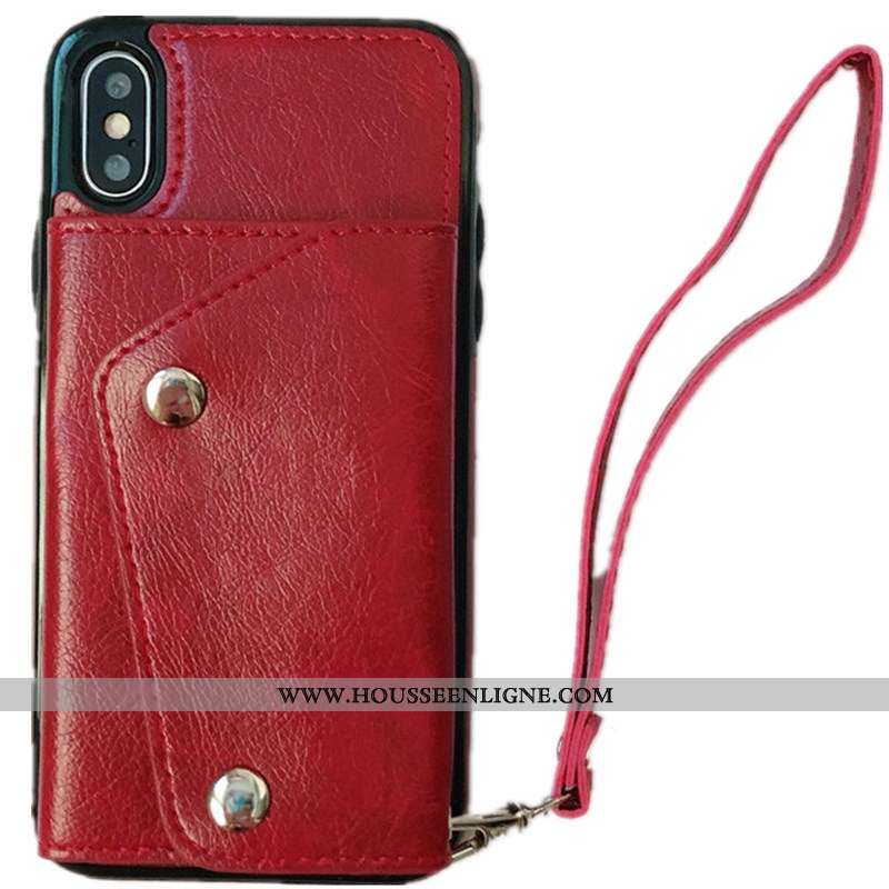 Étui iPhone Xs Max Tendance Cuir Courte Rouge Coque Net Rouge