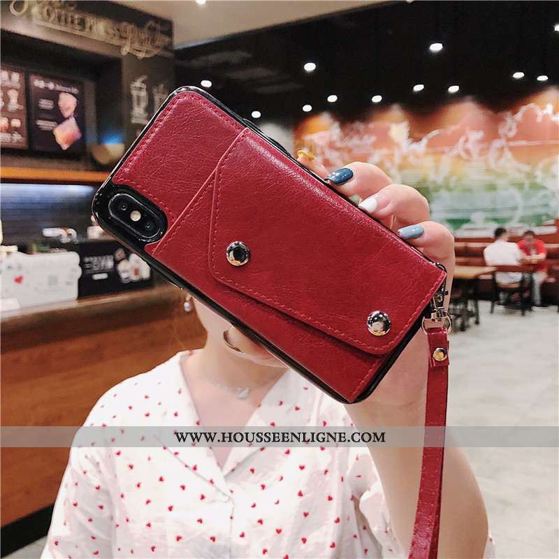 Étui iPhone Xs Max Tendance Cuir Courte Rouge Coque Net Rouge