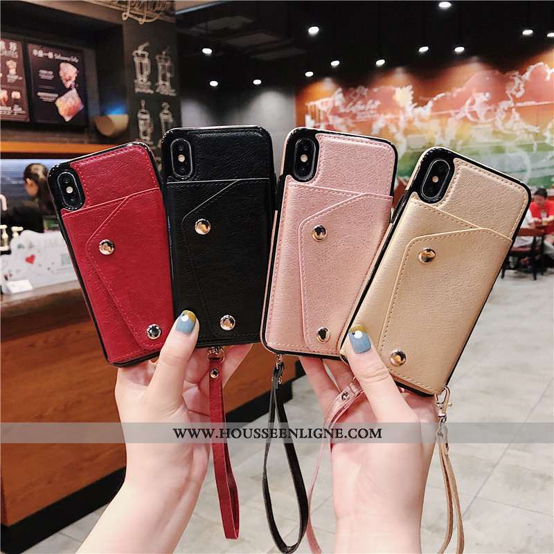 Étui iPhone Xs Max Tendance Cuir Courte Rouge Coque Net Rouge