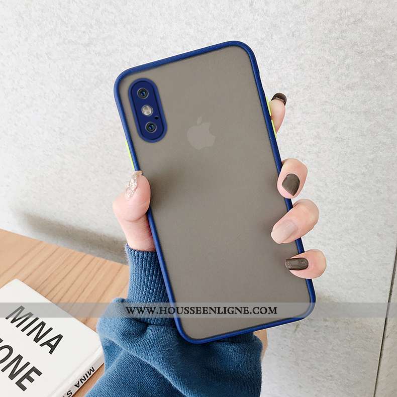 Étui iPhone Xs Max Transparent Délavé En Daim Nouveau Coque Net Rouge Personnalité Tout Compris Bleu