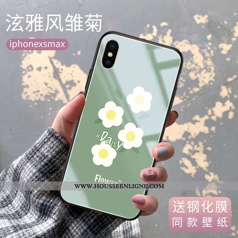 Étui iPhone Xs Max Verre Petite Marguerite Incassable Bovins Coque Vent Vert Verte