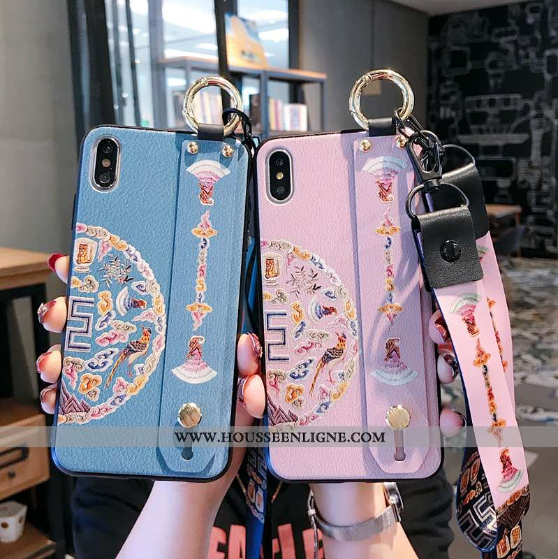 Étui iPhone Xs Max Vintage Ornements Suspendus Téléphone Portable Palais Luxe Style Chinois Gaufrage
