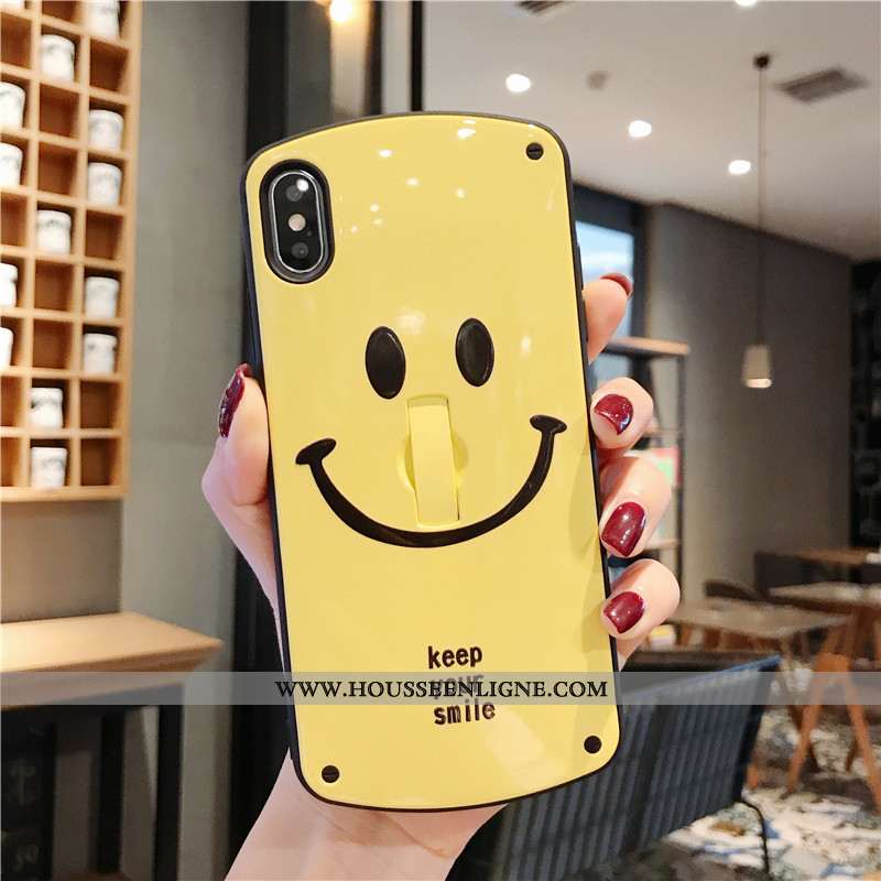 Étui iPhone Xs Personnalité Créatif Coque Silicone Fluide Doux Tout Compris Amoureux Jaune