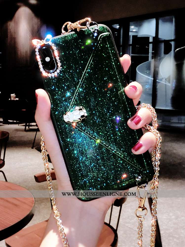 Étui iPhone Xs Portefeuille Tendance Personnalité Sac Carte Noir Strass Téléphone Portable
