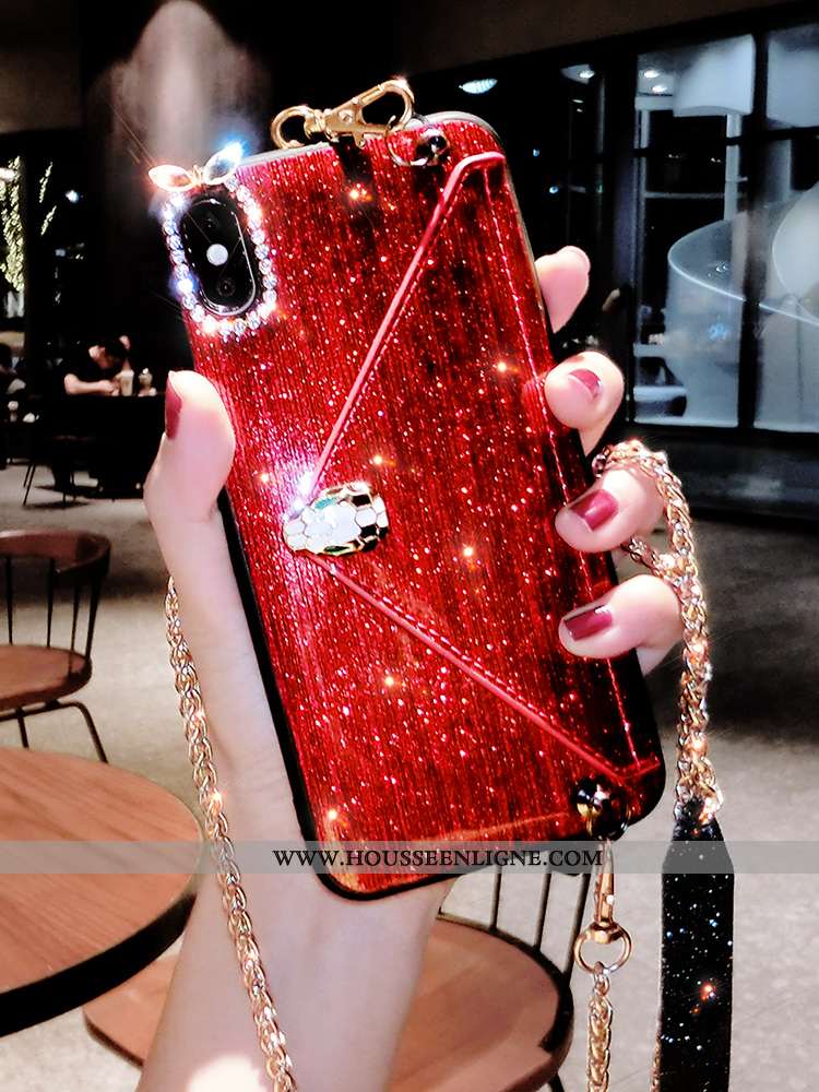 Étui iPhone Xs Portefeuille Tendance Personnalité Sac Carte Noir Strass Téléphone Portable