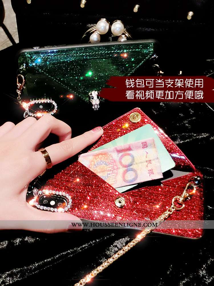 Étui iPhone Xs Portefeuille Tendance Personnalité Sac Carte Noir Strass Téléphone Portable