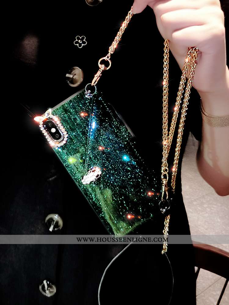 Étui iPhone Xs Portefeuille Tendance Personnalité Sac Carte Noir Strass Téléphone Portable
