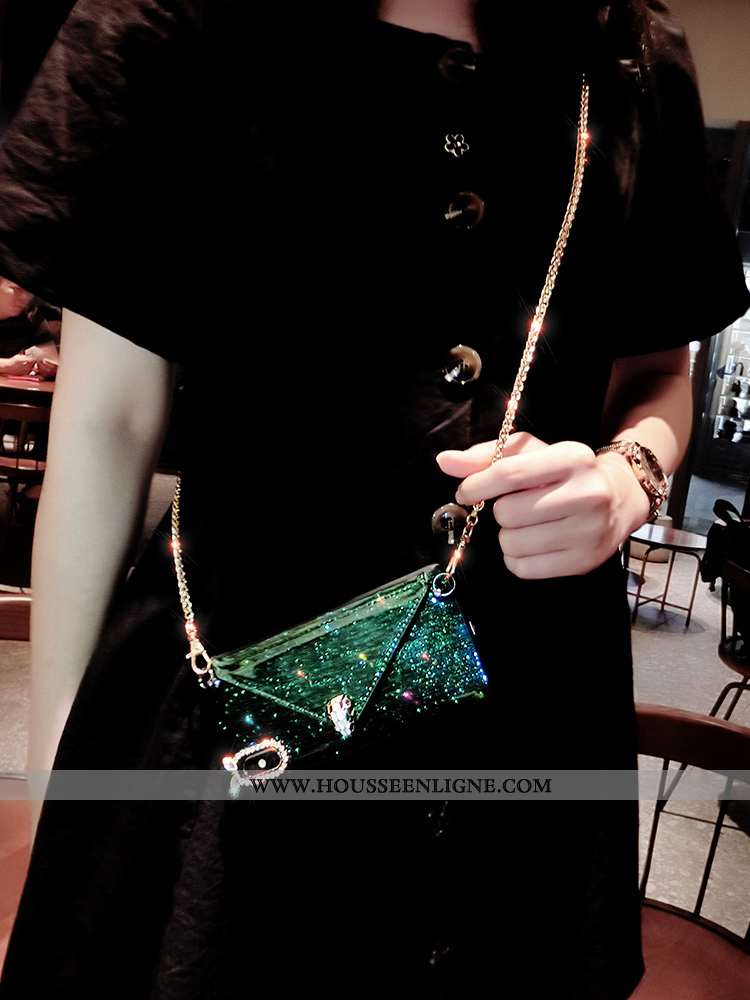 Étui iPhone Xs Portefeuille Tendance Personnalité Sac Carte Noir Strass Téléphone Portable
