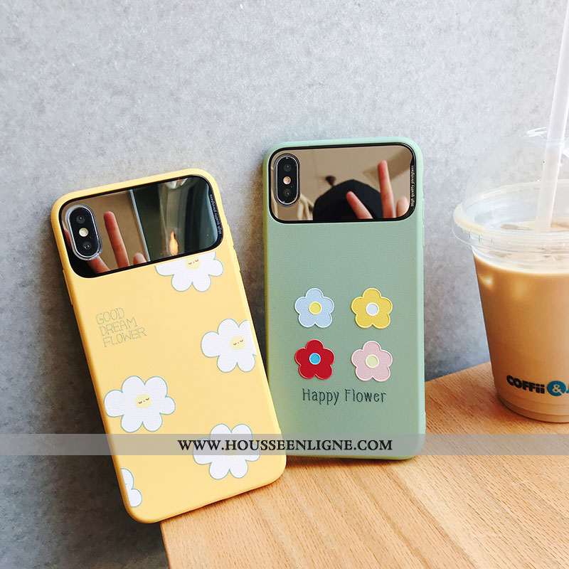 Étui iPhone Xs Protection Créatif Silicone Fleurs Vert Tendance Incassable Verte