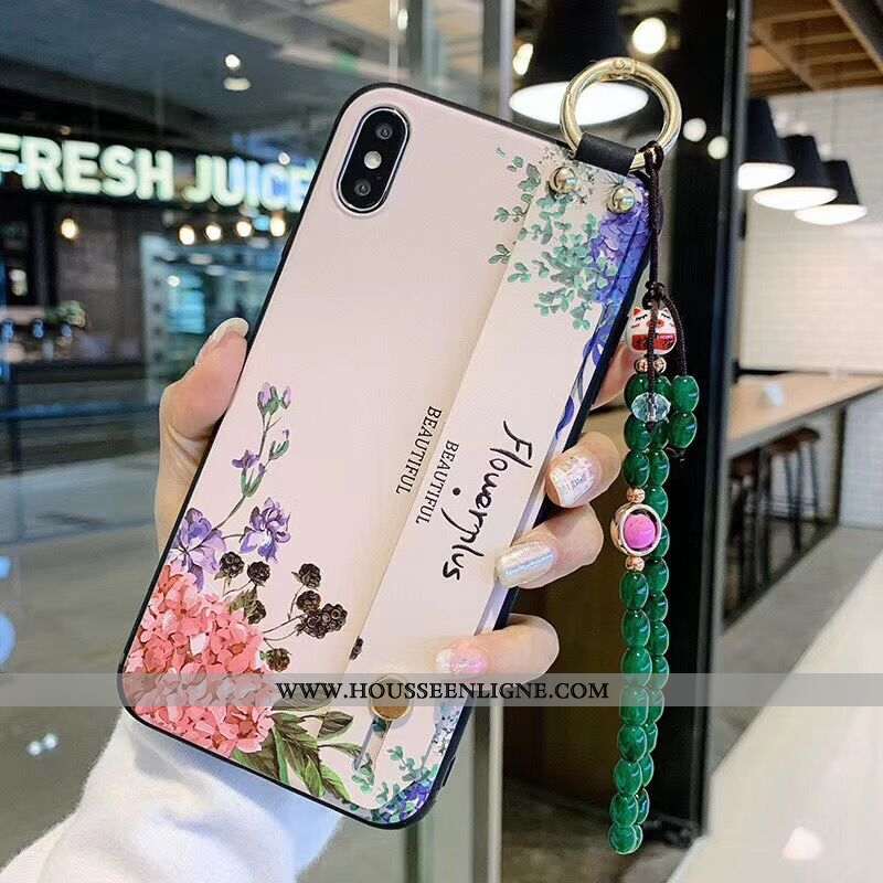 Étui iPhone Xs Protection Vintage Art Style Chinois Téléphone Portable Palais Fleurs Violet