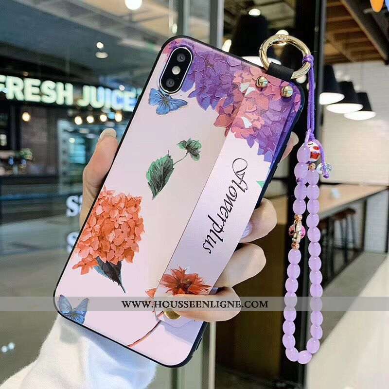 Étui iPhone Xs Protection Vintage Art Style Chinois Téléphone Portable Palais Fleurs Violet