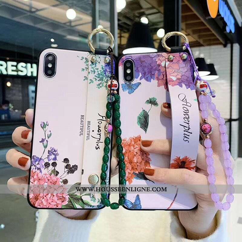 Étui iPhone Xs Protection Vintage Art Style Chinois Téléphone Portable Palais Fleurs Violet