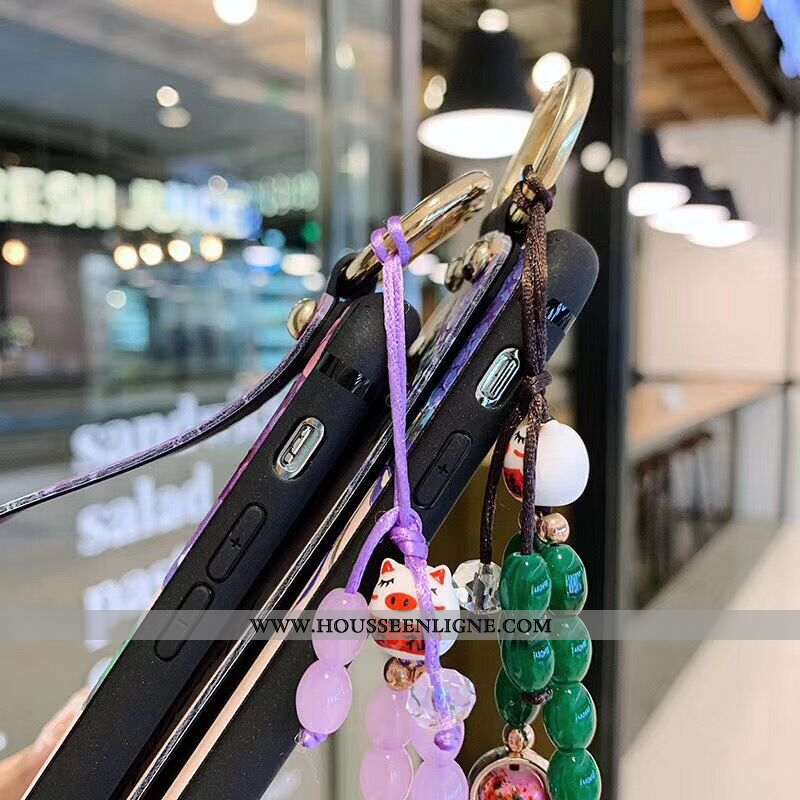 Étui iPhone Xs Protection Vintage Art Style Chinois Téléphone Portable Palais Fleurs Violet
