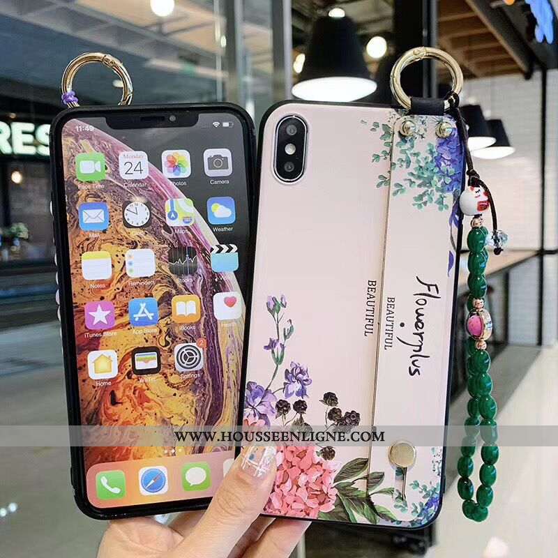 Étui iPhone Xs Protection Vintage Art Style Chinois Téléphone Portable Palais Fleurs Violet