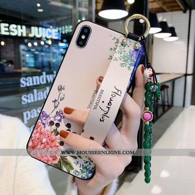 Étui iPhone Xs Protection Vintage Art Style Chinois Téléphone Portable Palais Fleurs Violet